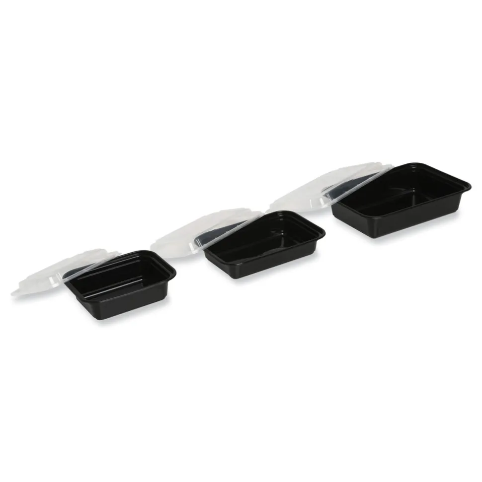 GEN FCPP-BC-38RECT 8.81 in. x 6.02 in. x 2.48 in. 38 oz. Plastic Microwavable Food Container with Lid - Rectangular Black/Clear (150/Carton)