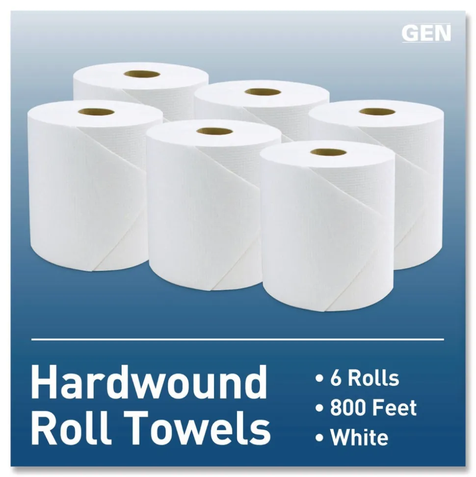 GEN G2820 1-Ply 8 in. x 800 ft. Hardwound Roll Towels - White (6/Carton)