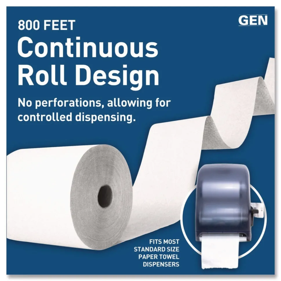 GEN G2820 1-Ply 8 in. x 800 ft. Hardwound Roll Towels - White (6/Carton)