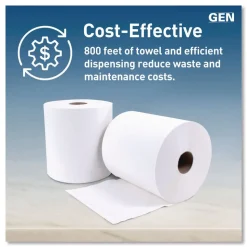 GEN G2820 1-Ply 8 in. x 800 ft. Hardwound Roll Towels - White (6/Carton)