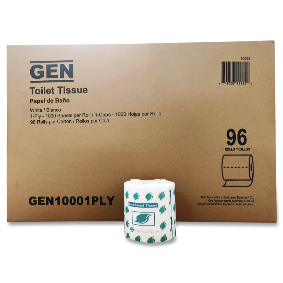 GEN 1-Ply Septic Safe Bath Tissue - White (1000 Sheets/Roll, 96 Rolls/ Carton)