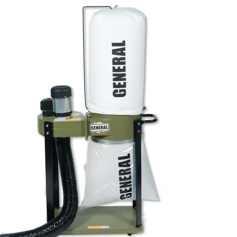General International 110V 1 Phase 1 HP Dual Action Switch Commercial Dust Collector with 2 Micron Bag Filter