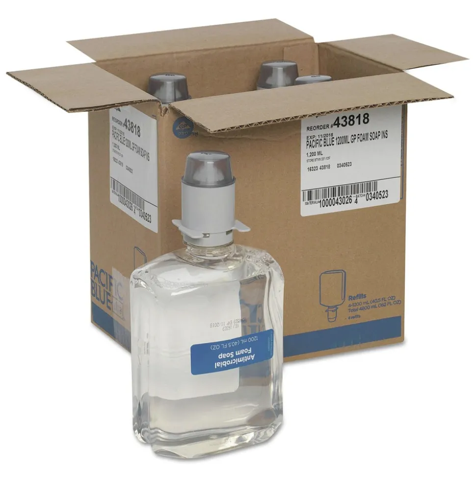 Georgia Pacific Professional 43818 Pacific Blue Ultra 1200 mL Antimicrobial Foam Soap Manual Dispenser Refill - Unscented (4/Carton)