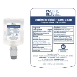Georgia Pacific Professional 43818 Pacific Blue Ultra 1200 mL Antimicrobial Foam Soap Manual Dispenser Refill - Unscented (4/Carton)
