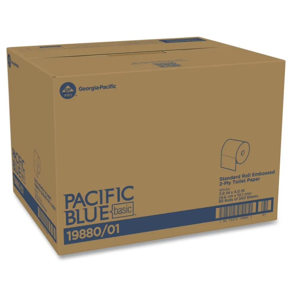 Georgia Pacific Professional 2-Ply Septic Safe Pacific Blue Basic Bathroom Tissue - White (550 Sheets/Roll, 80 Rolls/Carton)