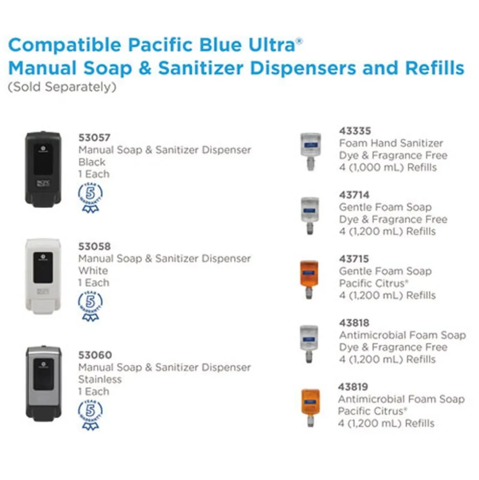 Georgia Pacific Professional 43715 Pacific Blue Ultra 1200 mL Foam Soap Manual Dispenser Refill - Pacific Citrus (4/Carton)