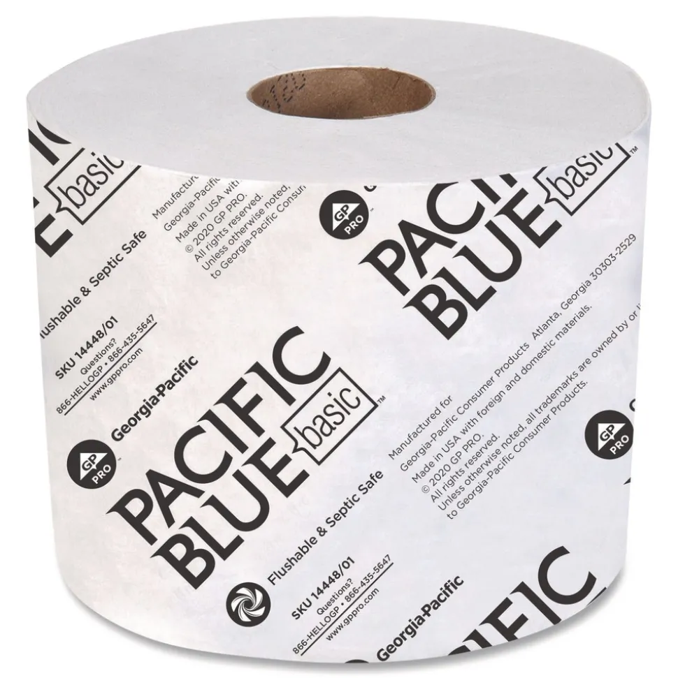 Georgia Pacific Professional Pacific Blue Basic 1-Ply Septic Safe High-Capacity Bathroom Tissue - White (1500/Roll, 48/Carton)
