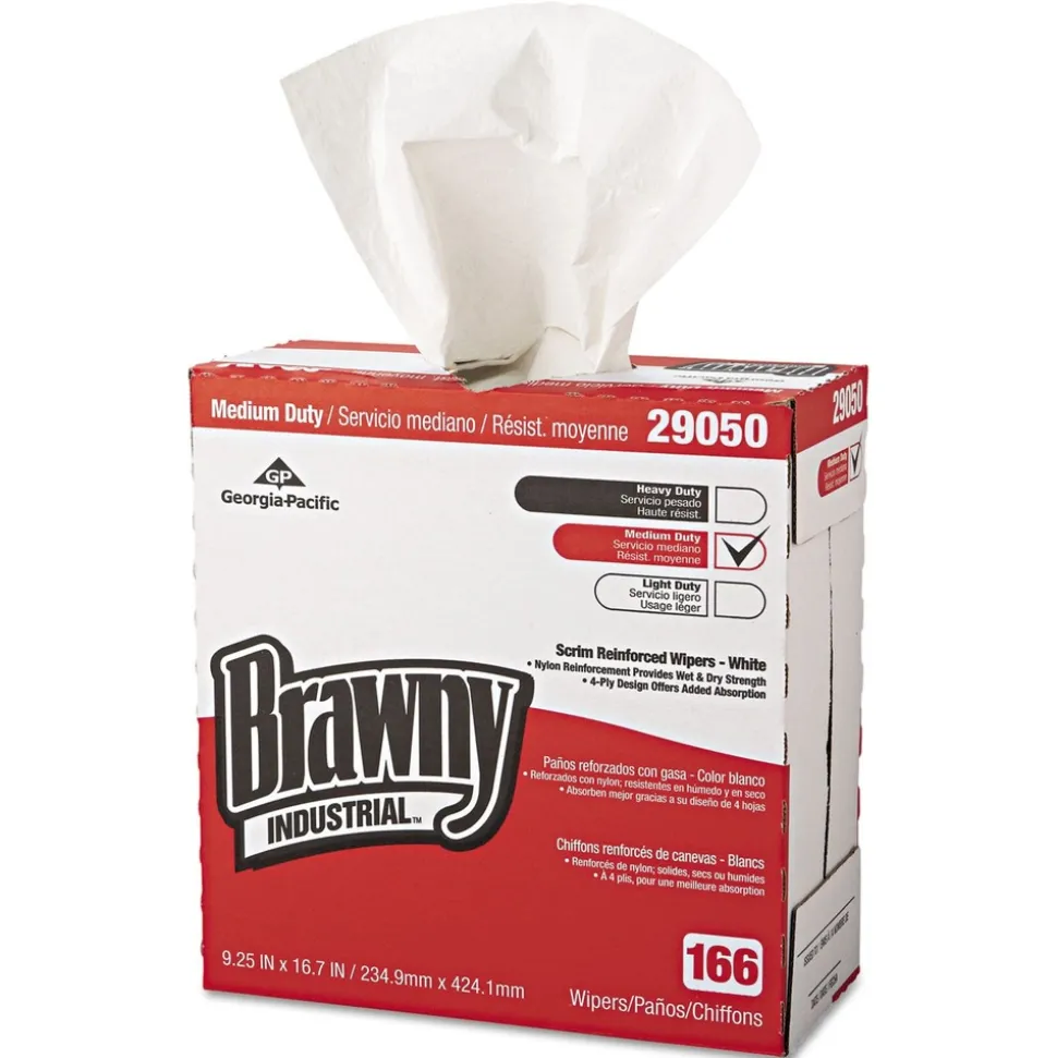 Georgia-Pacific 9.25 in. x 16.69 in. 4-Ply Medium Duty Scrim Reinforced Wipers - Unscented, White (166/Box, 5-Boxes/Carton)