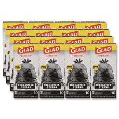 Glad 30 in. x 33 in. 30 gal. 0.81 mil Large Quick-Tie Trash Bags Tie-Flap - Black (10/Box 12 Boxes/Carton)