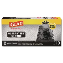 Glad 30 in. x 33 in. 30 gal. 0.81 mil Large Quick-Tie Trash Bags Tie-Flap - Black (10/Box 12 Boxes/Carton)