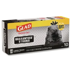 Glad 30 in. x 33 in. 30 gal. 0.81 mil Large Quick-Tie Trash Bags Tie-Flap - Black (10/Box 12 Boxes/Carton)
