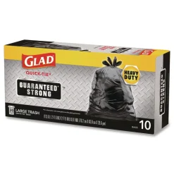 Glad 30 in. x 33 in. 30 gal. 0.81 mil Large Quick-Tie Trash Bags Tie-Flap - Black (10/Box 12 Boxes/Carton)