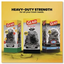 Glad 30 in. x 33 in. 30 gal. 0.81 mil Large Quick-Tie Trash Bags Tie-Flap - Black (10/Box 12 Boxes/Carton)