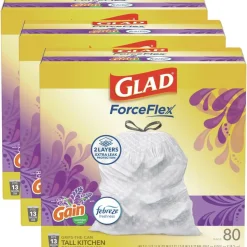 Glad ForceFlex 24 in. x 27.38 in. 13 Gallon Kitchen Drawstring Trash Bags - Gain Lavender Scent/White (240/Carton)