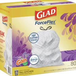 Glad ForceFlex 24 in. x 27.38 in. 13 Gallon Kitchen Drawstring Trash Bags - Gain Lavender Scent/White (240/Carton)