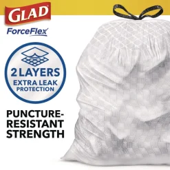 Glad ForceFlex 24 in. x 27.38 in. 13-Gallon Kitchen Drawstring Trash Bags - Gain Fresh Clean Scent White (80/Box)