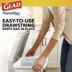 Glad ForceFlex 24 in. x 27.38 in. 13-Gallon Kitchen Drawstring Trash Bags - Gain Fresh Clean Scent White (80/Box)