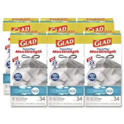Glad ForceFlex MaxStrength 24 in. x 28 in. 13 Gallon Tall Kitchen Drawstring Trash Bags - Fresh Clean Scent/White (204/Carton)