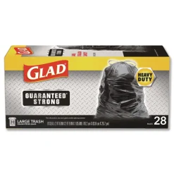 Glad Guaranteed Strong 30 in. x 33 in. 1.05 mil 30 Gallon Three-Ply Large Drawstring Trash Bags - Black (168/Carton)