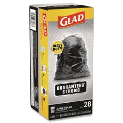 Glad Guaranteed Strong 30 in. x 33 in. 1.05 mil 30 Gallon Three-Ply Large Drawstring Trash Bags - Black (168/Carton)