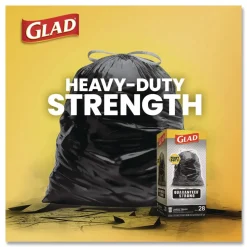 Glad Guaranteed Strong 30 in. x 33 in. 1.05 mil 30 Gallon Three-Ply Large Drawstring Trash Bags - Black (168/Carton)