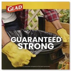 Glad Guaranteed Strong 30 in. x 33 in. 1.05 mil 30 Gallon Three-Ply Large Drawstring Trash Bags - Black (168/Carton)