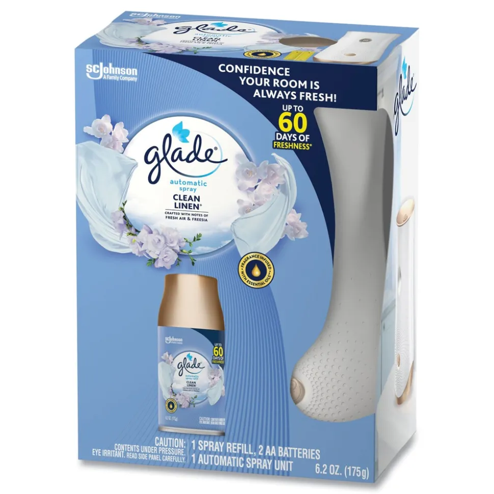 Glade 310916 Clean Linen Automatic Spray Starter Kit - White/Gold (4/Kit)