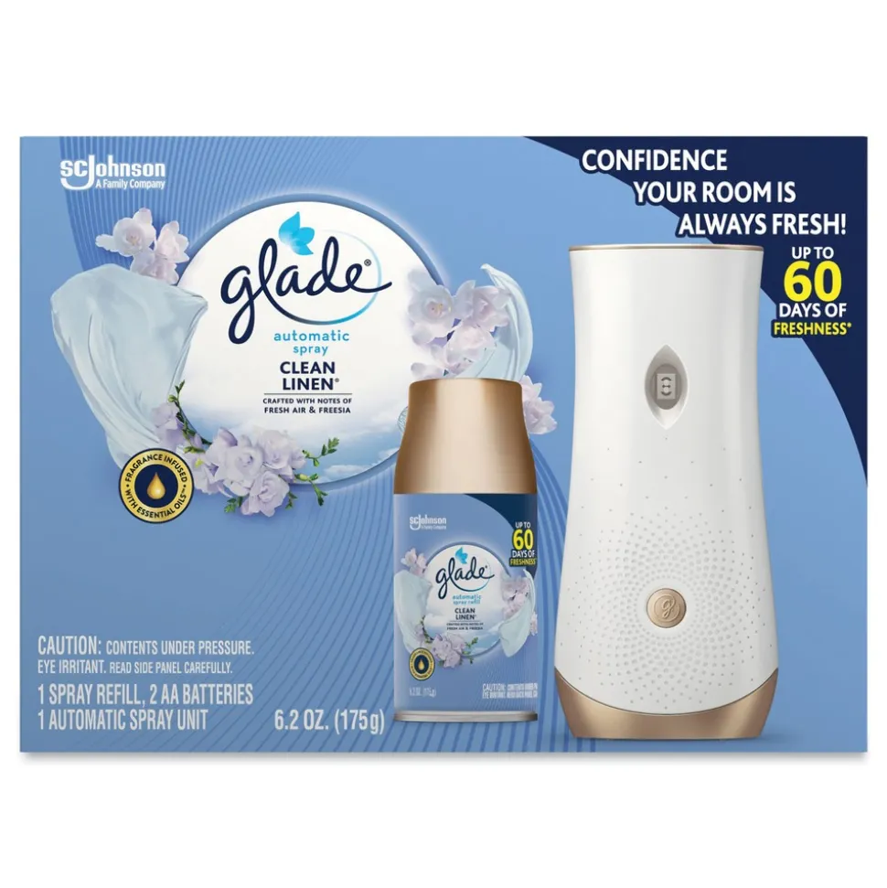 Glade 310916 Clean Linen Automatic Spray Starter Kit - White/Gold (4/Kit)