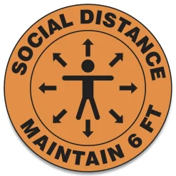 GN1 17 in. Circle "Social Distance Maintain 6 ft." Human/Arrows Slip-Gard Social Distance Floor Signs - Orange (25/Pack)