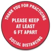 GN1 17 in. Circle "Thank You For Practicing Social Distancing Please Keep At Least 6 ft. Apart" Slip-Gard Floor Signs - Red (25/Pack)