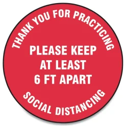 GN1 17 in. Circle "Thank You For Practicing Social Distancing Please Keep At Least 6 ft. Apart" Slip-Gard Floor Signs - Red (25/Pack)