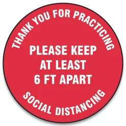GN1 12 in. Circle "Thank You For Practicing Social Distancing Please Keep At Least 6 ft. Apart" Slip-Gard Floor Signs - Red (25/Pack)
