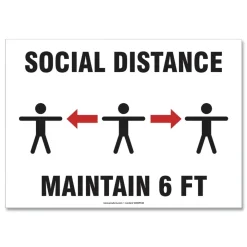 GN1 10 in. x 7 in. Wall 3-Human/Arrows Social Distance Signs - White (10/Pack)