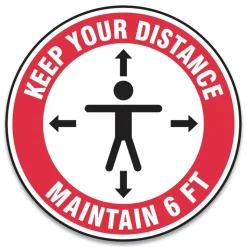 GN1 Slip-Gard 17 in. Circle Human/Arrows Social Distance Floor Signs - Red/White (25/Pack)