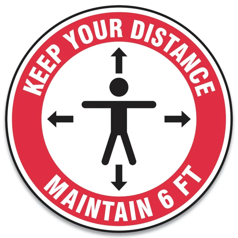 GN1 Slip-Gard 17 in. Circle Human/Arrows Social Distance Floor Signs - Red/White (25/Pack)