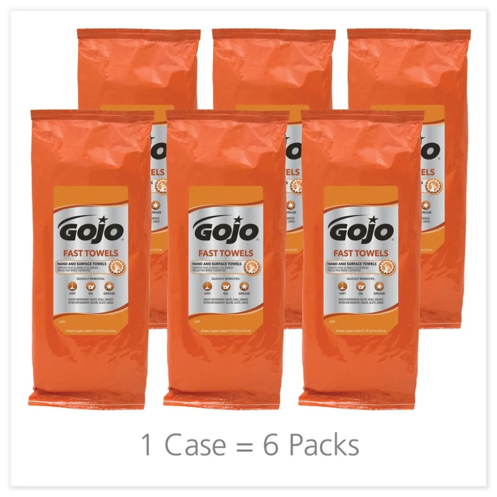 GOJO Industries 7.75 in. x 11 in. 2-Ply FAST TOWELS Hand Cleaning Towels - Fresh Citrus, Blue (6 Packs/Carton)