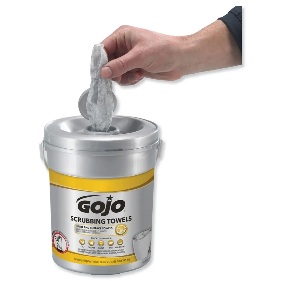 GOJO Industries Scrubbing Towels, Hand Cleaning, Fresh Citrus, 10 1/2 x12, 72/Canister