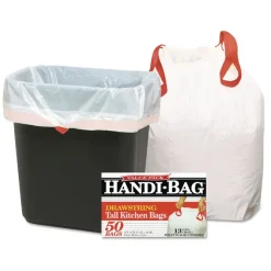 Handi-Bag 1516848 13 Gallon 0.6 Mil, 24 in. x 27.4 in. Drawstring Kitchen Bags - White (300/Carton)