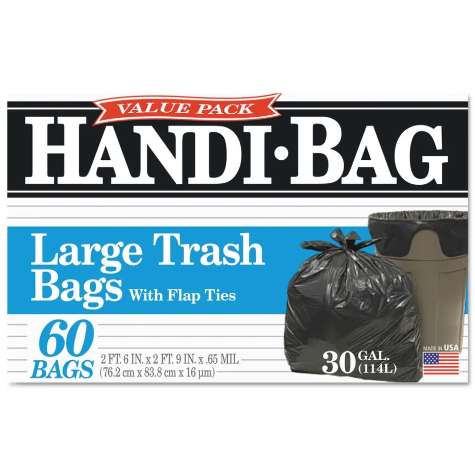 Handi-Bag 30 in. x 33 in. .65 mil 30 Gallon Super Value Pack Trash Bags - Black (60/Box)