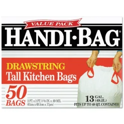 Handi-Bag 24 in. x 27.38 in. 13-Gallon Drawstring Kitchen Bags - White (50/Box)
