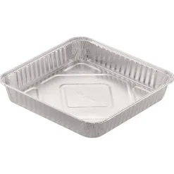 Handi-Foil 4048-35-500 7.88 in. x 7.88 in. x 1.31 in. Aluminum 8 in. Square Cake Pan - Silver (500/Carton)