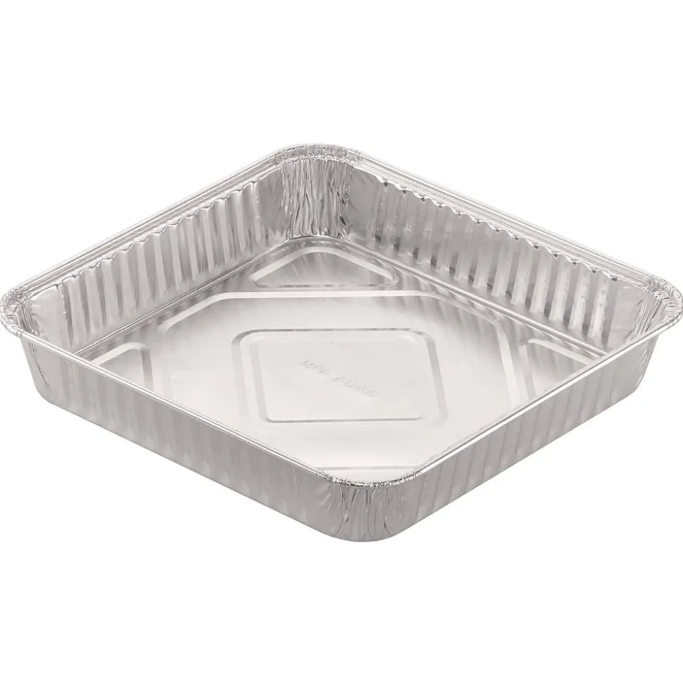 Handi-Foil 4048-35-500 7.88 in. x 7.88 in. x 1.31 in. Aluminum 8 in. Square Cake Pan - Silver (500/Carton)