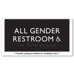 Headline Sign 4 in. x 8 in. All Gender Restroom Accessible Plastic ADA Sign - Clear/White