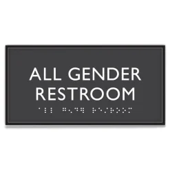 Headline Sign 4 in. x 8 in. All Gender Restroom Plastic ADA Sign - Clear/White