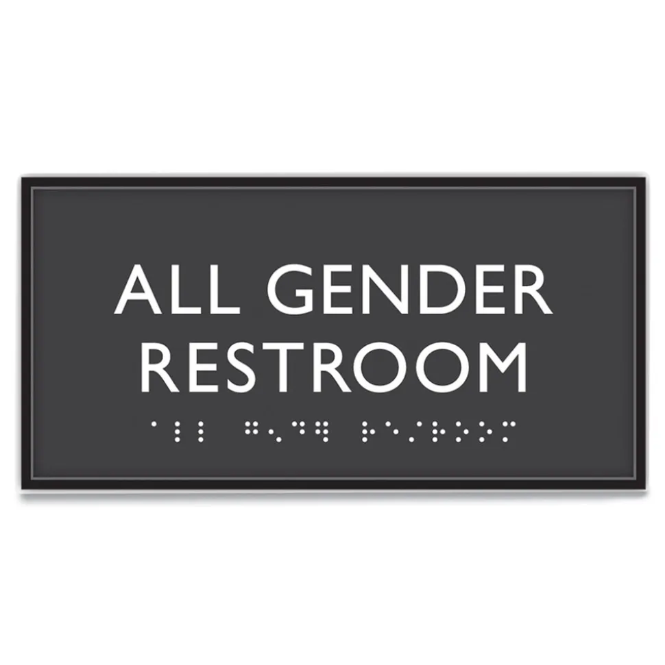 Headline Sign 4 in. x 8 in. All Gender Restroom Plastic ADA Sign - Clear/White