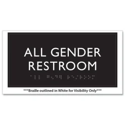 Headline Sign 4 in. x 8 in. All Gender Restroom Plastic ADA Sign - Clear/White