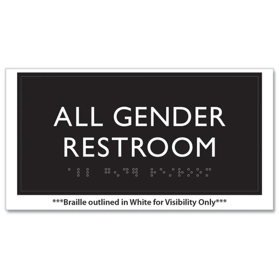 Headline Sign 4 in. x 8 in. All Gender Restroom Plastic ADA Sign - Clear/White