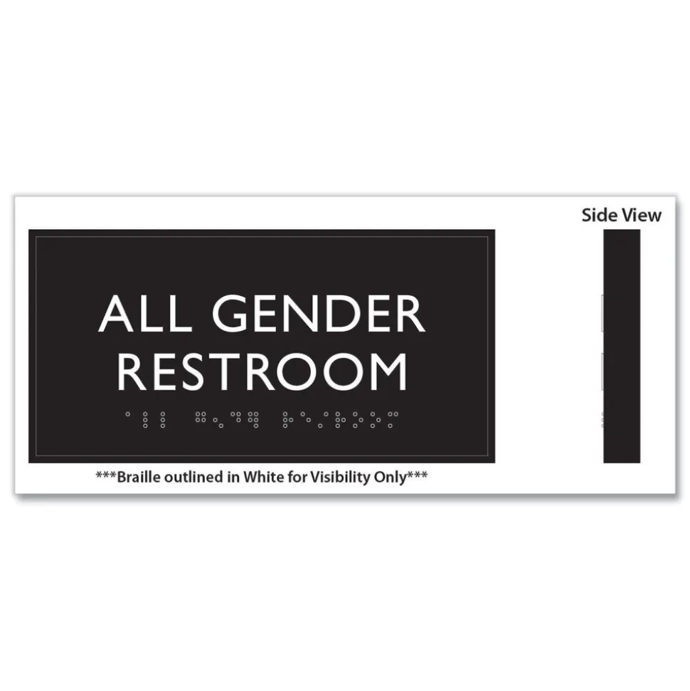 Headline Sign 4 in. x 8 in. All Gender Restroom Plastic ADA Sign - Clear/White