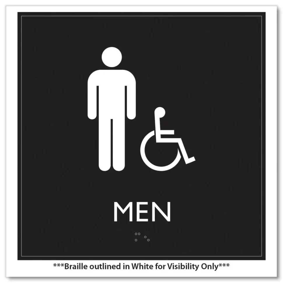 Headline Sign 8 in. x 8 in. Men Accessible Plastic ADA Sign - Clear/White