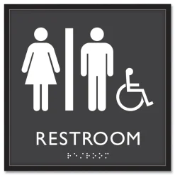 Headline Sign 8 in. x 8 in. Unisex Accessible Restroom Plastic ADA Sign - Clear/White